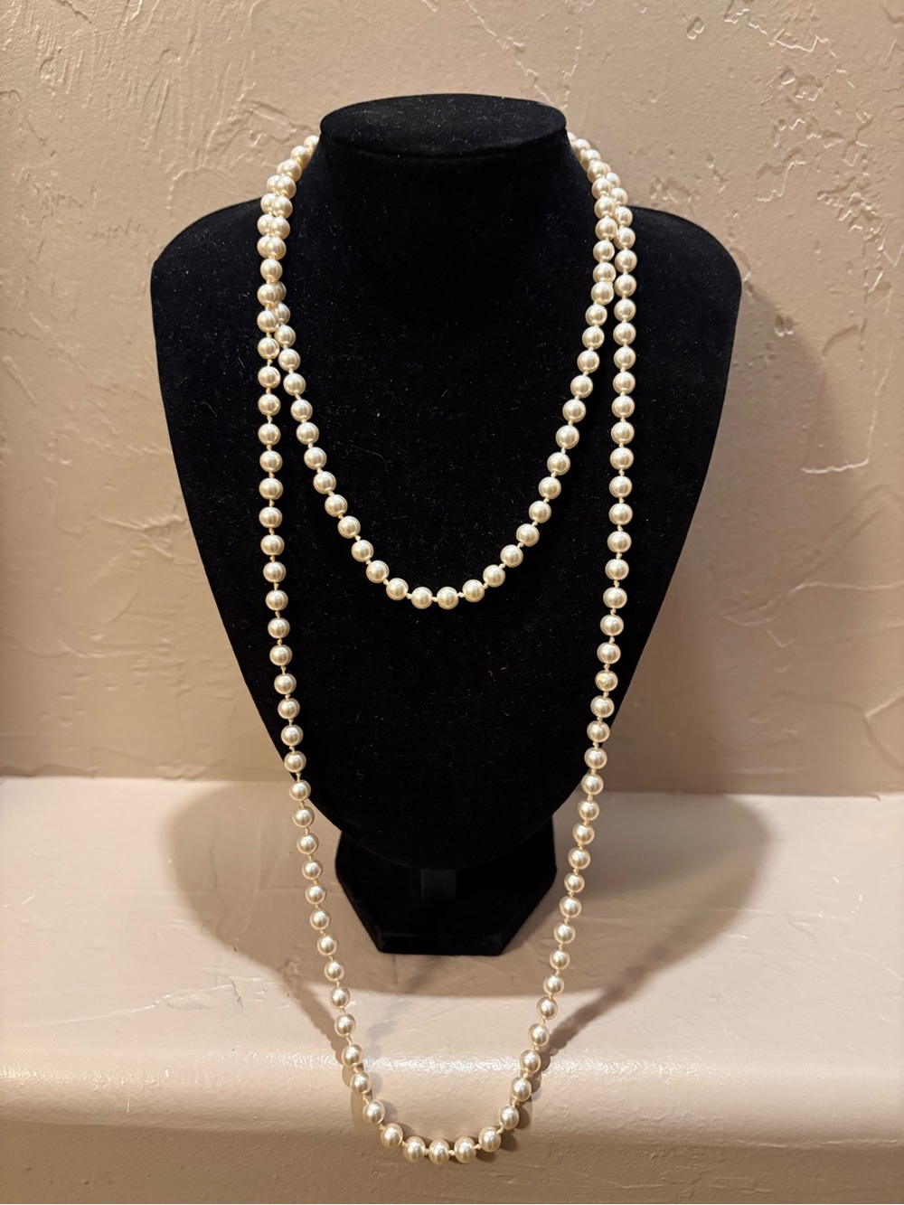 Classic Ivory Faux Pearl Long Necklace - Elegant Layered Look